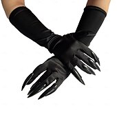 お買い得  ハロウィンのマスクと小道具-ハロウィーンの爪付き手袋、黒のグリッターネイル付き - ハロウィーンのコスプレやドレスアップ用の長いホラー手袋