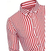 preiswerte Herrenhemd zum Knöpfen-Herren Hemd Sommerhemd Knopfhemd Lässiges Hemd Schwarz Rote Blau Langarm Streifen Kargen Täglich Urlaub Bekleidung Brautkleider schlicht Komfortabel Smart Casual