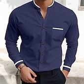 preiswerte Oxford-Hemden für Herren-Herren Hemd Hemd mit Stehkragen Oberhemd Oxford Hemd Knopfhemd Hochzeit Urlaub Weiß Marineblau Grau Leicht Blau Langarm Stehkragen Frühling Sommer Bekleidung Vordertasche