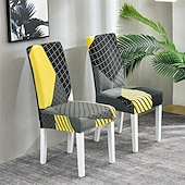 abordables Couverture de chaise de salle à manger-Housse de chaise de salle à manger en élasthanne extensible, ensemble de 4/6 pièces, housse de protection de chaise extensible à imprimé géométrique avec bande élastique pour salle à manger, mariage,