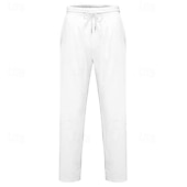 cheap Holiday-Men's Linen Pants Trousers Summer Pants Drawstring Pocket Elastic Waist Plain Comfort Breathable Daily Vacation Holiday Fashion Classic Style Green Khaki Micro-elastic