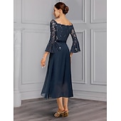 voordelige Jurkensets voor mama-Twee Delige Sheath Moeder van de Bruid Jurk Formele Bruiloft Gast Elegante Feest Off Shoulder Knie Lengte Chiffon Kant Imiteerde Zijde 3/4 Lengte Mouw met Strik(ken) 2025 gratis op maat