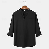 economico Casual da lavoro-Per uomo Camicia camicia di lino Camicia in lino e cotone Camicia in cotone bianco Camicia estiva Camicia da spiaggia Liscio Hawaiano Per eventi Nero Bianco Marrone Manica lunga A V Primavera
