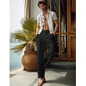 preiswerte Luxus-Leinenhose-40 % Leinen Herren Leinenhosen Hose Sommerhose Tasche Knöpfe Gerader Schnitt Einfach Bequem Atmungsaktiv Urlaub Büro / Karriere Täglich Klassisch Lässig Schwarz Weiß