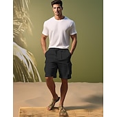 お買い得  高級リネンパンツ-リネン 40% 男性用 ショーツ リネンショーツ サマーショーツ ドローストリング 弾性ウエスト マルチポケット 平織り 高通気性 快適 ショート 日常 バケーション お出かけ クラシック カジュアル ブラック ホワイト