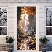 billige Dørdeksler-skog tåkete hule dørdeksler veggmaleri dekor dør billedvev dør gardin dekorasjon bakteppe dør banner avtakbar for inngangsdør innendørs utendørs hjemme rom dekorasjon gårdshus dekor forsyninger