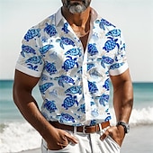 abordables Impresión del océano-Hombre Tropical tortugas Camisa camisa hawaiana Manga Corta Camisa Cuello Vuelto Vacaciones Hawaiano Exterior Vacaciones Hawaiano Amarillo Azul Real Azul S M L