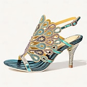 abordables Talons Aiguilles-Femme Chaussures à Talons Sandales Chaussures habillées Chaussures scintillantes Mariage Soirée Plume de paon Strass Talon Cône Talon Aiguille Bout ouvert Elégant Bohême Rétro Vintage Cuir microbien