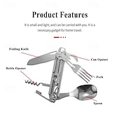 economico Cucina da campeggio-Set di posate multifunzione 5 in 1 in acciaio inossidabile 420 posate portatili da esterno con cucchiaio, coltello, forchetta, lattina staccabili &amp; apri bottiglia
