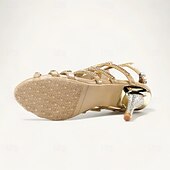 cheap Semi-Formal-Women&#039;s Heels Wedding Shoes Sandals Party Rhinestone Stiletto Fantasy Heel Peep Toe Elegant Bohemia Vintage Microbial Leather Loafer Black Red Gold
