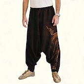 cheap Casual Pants-Men&#039;s Trousers Summer Pants Harem Pants Casual Pants Drawstring Elastic Waist Graphic Breathable Soft Casual Daily Holiday Streetwear Ethnic Style Black Blue Micro-elastic