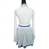 cheap Figure Skating Dresses-Figure Skating Dress Women&#039;s Girls&#039; Ice Skating Dress White Patchwork Asymmetric Hem Mesh Spandex Stretchy Training Practice Professional Skating Wear Crystal / Rhinestone Long Sleeve Ice Skating