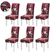 cheap Dining Chair Cover-Stretch Spandex Dining Chair Cover 4/6 Pcs Set, Floral Printed Stretch High Back Dining Chair Cover Slipcover with Elastic Band for Dining Room,Wedding, Ceremony, Banquet,Home Decor