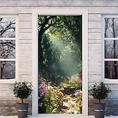 billige Dørdeksler-skog tåkete hule dørdeksler veggmaleri dekor dør billedvev dør gardin dekorasjon bakteppe dør banner avtakbar for inngangsdør innendørs utendørs hjemme rom dekorasjon gårdshus dekor forsyninger