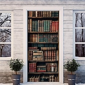 billige Garasje- og dørbanner-vintage bokhylle dørdeksler veggmaleri dekor dør billedvev dør gardin dekorasjon bakteppe dør banner avtakbar for inngangsdør innendørs utendørs hjemme rom dekorasjon gårdshus dekor forsyninger