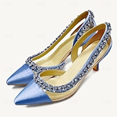 abordables Semiformal-Tacones de punta puntiaguda para mujer con adornos de cristal: elegantes zapatos de boda y de noche.