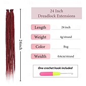 abordables Crocheter les cheveux-Extensions de dreadlocks de 24 pouces 20 brins hippie à extrémité unique dreads 0,6 cm de largeur extensions loc style reggae cheveux au crochet synthétiques pour femmes et hommes