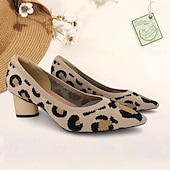 levne Dámské boty pro volný čas-Dámské Podpatky Větší velikosti Boty Flyknit Venkovní Kancelář Denní Leopard Kačenka Palec do špičky Módní Klasické Pohodlné Chůze Úplet Povaleč Mandlová Levhart Černá / béžová