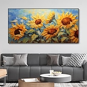 preiswerte Blumen-/Botanische Gemälde-Handgemaltes 3D-Sonnenblumen-Leinwand-Textur-Kunstgemälde, handgefertigtes abstraktes Messer-Sonnenblumen-Heimgemälde, handgefertigtes Landschafts-Pflanzenölgemälde für