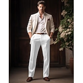 economico pantaloni di lino di lusso-40% Lino Per uomo Pantaloni di lino Pantaloni Pantaloni estivi Tasche Gamba dritta Liscio Traspirante Comodo Ufficio / Business Giornaliero Da mare Classico Informale Nero Bianco