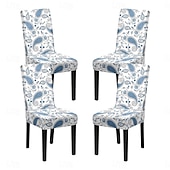 abordables Funda para silla de comedor-Juego de 4 fundas para silla de comedor de spandex elástico, funda protectora para silla elástica con estampado floral, funda para asiento con banda elástica para comedor, boda, ceremonia, banquete,