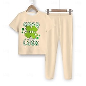 halpa Tytön 3D-näkö ja loisto-Pyhä Patrick Tyttöjen 3D Neliapila Tee &amp; Pants Pyjama-setit Lyhythihainen 3D-tulostus Kesä Kevät Syksy Aktiivinen Muoti söpö tyyli Polyesteri Lapset 4 vuotta + Tiukka pyöreä kaula-aukko Koti