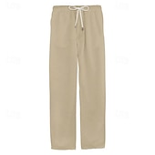 cheap Holiday-Men's Linen Pants Trousers Summer Pants Drawstring Pocket Elastic Waist Plain Comfort Breathable Daily Vacation Holiday Fashion Classic Style Green Khaki Micro-elastic