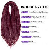 abordables Crocheter les cheveux-extensions dreadlocks dreads synthétiques 24 pouces 15 brins extensions de dreadlocks à double extrémité extrémités droites dreads de style hipple 0,6 cm de largeur extensions dread pour femmes