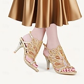 abordables Talons Aiguilles-Femme Chaussures à Talons Sandales Chaussures habillées Chaussures scintillantes Mariage Soirée Plume de paon Strass Talon Cône Talon Aiguille Bout ouvert Elégant Bohême Rétro Vintage Cuir microbien