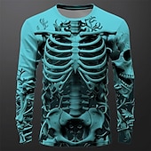 お買い得  3D Tシャツ-男性用 グラフィック スケルトン Tシャツ 長袖 Tシャツ 3Dプリント クルーネック シャツ ファッション カジュアル サブカルチャー スポーツ・アウトドア 祝日 お出かけ ブラック ホワイト ブルー 春 &amp; 秋 衣類 S M L XL 2XL 3XL