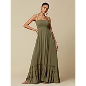 olcso Vakációs ruhák-női üdülőhely maxi ruha smocked derék kék elegáns kötőfék nyak Cami maxi ruha strand takaró