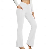cheap Plain Leggings-Women&#039;s Pants Trousers Casual Daily Full Length High Waist Plain Side Pockets Wide Leg Breathability Comfortable Stretchy Daily Wear Going out Black White Blue Khaki Spring &amp;  Fall