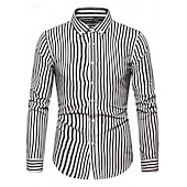 preiswerte Herrenhemd zum Knöpfen-Herren Hemd Sommerhemd Knopfhemd Lässiges Hemd Schwarz Rote Blau Langarm Streifen Kargen Täglich Urlaub Bekleidung Brautkleider schlicht Komfortabel Smart Casual