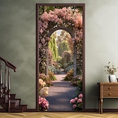 billige Dørdeksler-valentinsdag hage bue blomster dørdeksler veggmaleri dekor dør billedvev dør gardin dekorasjon bakteppe dør banner avtakbar for inngangsdør innendørs utendørs hjemmerom dekorasjon gårdshus dekorasjon