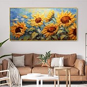 preiswerte Blumen-/Botanische Gemälde-Handgemaltes 3D-Sonnenblumen-Leinwand-Textur-Kunstgemälde, handgefertigtes abstraktes Messer-Sonnenblumen-Heimgemälde, handgefertigtes Landschafts-Pflanzenölgemälde für