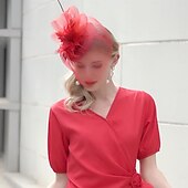 Недорогие Фасцинаторы-Hats Tulle Sinamay Saucer Hat Top Hat Wedding Cocktail Elegant Wedding With Feather Headpiece Headwear
