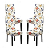 abordables Funda para silla de comedor-Juego de 4 fundas para silla de comedor de spandex elástico, funda protectora para silla elástica con estampado floral, funda para asiento con banda elástica para comedor, boda, ceremonia, banquete,