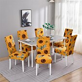 cheap Dining Chair Cover-Stretch Spandex Dining Chair Cover 4/6 Pcs Set, Floral Printed Stretch High Back Dining Chair Cover Slipcover with Elastic Band for Dining Room,Wedding, Ceremony, Banquet,Home Decor