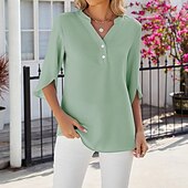 voordelige Vrouwen Werk Tops-Overhemd Blouse Dames Zwart Wit Blozend Roze Effen Kleur nappi Straat Dagelijks Modieus V-hals S