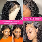 economico Parrucche lace front capelli veri-parrucca anteriore del merletto dei capelli umani remy 13x4 parte libera capelli brasiliani parrucca nera riccia crespa 150% densità del 180% con i capelli del bambino pre-pizzicati per parrucche per