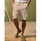 お買い得  高級リネンパンツ-リネン 40% 男性用 ショーツ リネンショーツ サマーショーツ ドローストリング 弾性ウエスト マルチポケット 平織り 高通気性 快適 ショート 日常 バケーション お出かけ クラシック カジュアル ブラック ホワイト