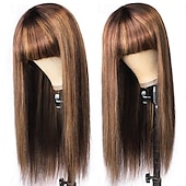 economico Parrucche di capelli veri senza cuffia-evidenzia parrucche diritte per capelli umani con frangia parrucche complete fatte a macchina parrucca bionda parrucche colorate p4 / 27 parrucca di capelli brasiliani di remy