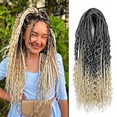 olcso Hajfonatok-24 hüvelykes, 18 szálú szintetikus kétvégű raszta hosszabbítók 3 az 1-ben vegyes göndör végű hippi stílusú boho wavy de dreads fonat raszta hosszabbítókban