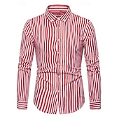 preiswerte Herrenhemd zum Knöpfen-Herren Hemd Sommerhemd Knopfhemd Lässiges Hemd Schwarz Rote Blau Langarm Streifen Kargen Täglich Urlaub Bekleidung Brautkleider schlicht Komfortabel Smart Casual