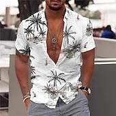 cheap Tropical Plants-Men&#039;s Coconut Tree Tropical Plants Shirt Summer Hawaiian Shirt Aloha Shirt Short Sleeve Shirt Turndown Fashion Hawaiian Designer Outdoor Street Casual Black White+Black White Print S M L