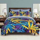abordables Juegos de funda nórdica-Juego de funda nórdica con patrón de plantas tropicales, juego de cama de algodón de lujo suave de 3 piezas, regalo de decoración para el hogar, funda nórdica tamaño king queen doble