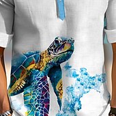 olcso Ocean Print-Férfi Tropikus Teknősbéka Ing Hawaii ing Aloha ing Hosszú ujj Ing Álló gallér Hawaii Üdülő Hétköznapi viselet Alkalmi Hétvége Medence Barna Lóhere S M L