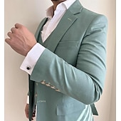 abordables Trajes de negocios-De los hombres Boda Trajes Salvia Formal Color sólido A Medida Juego de 3 piezas Recto 2 botones