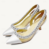 abordables Semiformal-Tacones de punta puntiaguda para mujer con adornos de cristal: elegantes zapatos de boda y de noche.