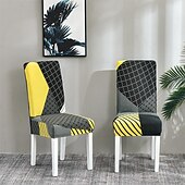 abordables Couverture de chaise de salle à manger-Housse de chaise de salle à manger en élasthanne extensible, ensemble de 4/6 pièces, housse de protection de chaise extensible à imprimé géométrique avec bande élastique pour salle à manger, mariage,